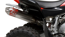 Yoshimura RS-2 slip-on exhaust with stainless steel construction, showcasing the sleek exhaust can and mounting hardware.