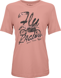 Fly Racing Fly Women’s Vintage Tee in pink, showing a casual fit with vintage-inspired design and Fly Racing branding on the front.