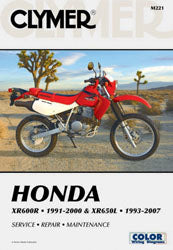 Clymer repair manual for Honda XR600R and XR650L motorcycles, showing detailed engine and maintenance illustrations.