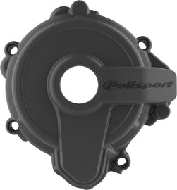 Polisport Plastics black ignition cover protector body part for motorcycles, model 64-0870B, shown on a bike.