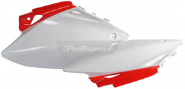 White Polisport Plastics side panels for bike body, model 64-6380, with detailed design and smooth finish.