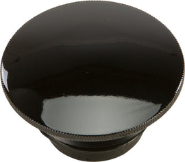 Gloss black HardDrive gas cap screw-in, non-vented, smooth finish, designed for 1996-2025 motorcycle fuel tanks.
