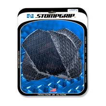 Load image into Gallery viewer, Stompgrip Tank Pad Kit Icon Black for motorcycle body, featuring black grip pads and logo design on a sleek black background.
