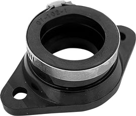 SP1 universal mounting flange for intake, carb, or fuel system, shown in black with bolt holes and gasket surface.