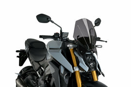 PUIG touring dark smoke motorcycle windscreen for Suzuki Nng, showcasing sleek, tinted windshield designed for sporty riding.