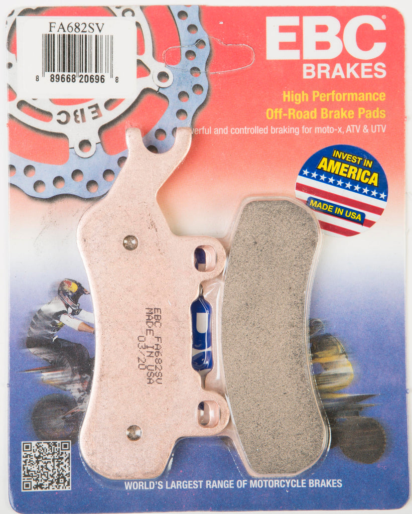 EBC Motorcycle Brakes severe duty brake pads Fa682sv Sv Series for motorcycle, showing close-up of brake pad material and branding.