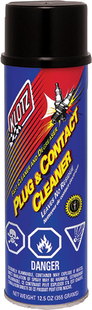 Klotz Oil contact cleaner aerosol spray in 12.5oz can, featuring a white spray nozzle and label with product details.
