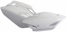 Load image into Gallery viewer, Polisport Plastics white side panels for motorcycle body, model 64-6285, showing the sleek plastic design and fitment details.