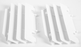 Polisport Plastics white radiator louvers for Kawasaki motorcycle, body parts with vented design, model Kaw 64-847252