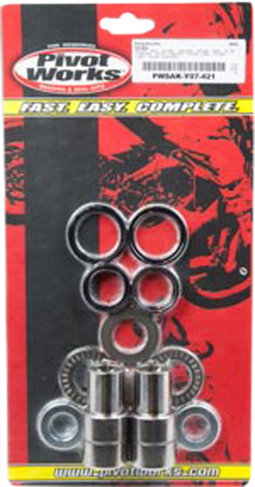 Pivot Works Swingarm Kit 52-0077 for motorcycle suspension, featuring metal components and bushings on a clean background.