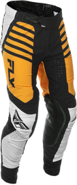 Fly Racing Lite Pants in white, black, and mustard, size 28, showing close-up of lightweight motocross riding gear.