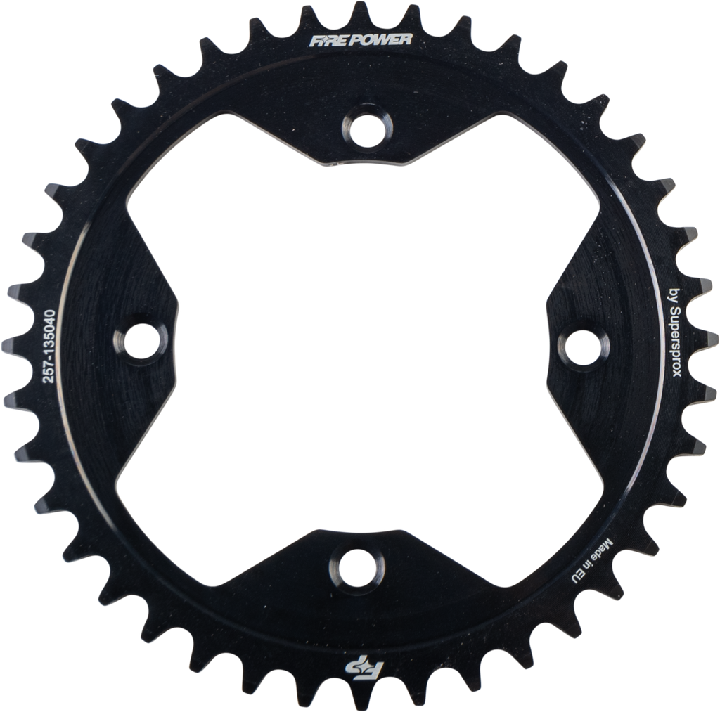 Steel Fire Power 40-tooth rear sprocket with black finish, featuring durable construction and gear teeth for motorcycle or bike use.