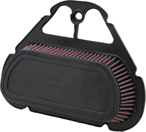 K&N Air Filter 776001 for vehicle air intake systems, showing the reusable, high-performance filter with a black rubber frame.