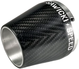 Sawicki Speed Shop true carbon fiber exhaust end cap, lightweight and durable, designed for enhanced performance.
