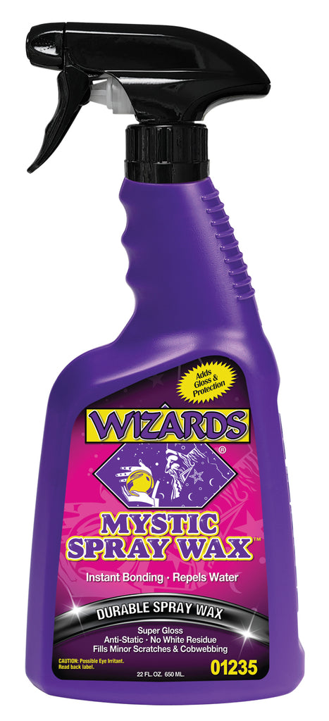 Wizards Products Mystic Spray Wax 22oz bottle with spray nozzle, chemical car wax product for vehicle detailing.