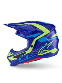 Blue and yellow glossy Alpine Star Sm7 Deed helmet with sleek design and brand logo, size small, on a plain background.