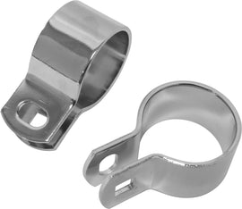 Chrome HardDrive Exhaust Bracket 820-0138 mounted on motorcycle exhaust system, showcasing durable metal construction.