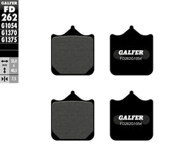 GALFER Semi Metallic Brake Pads FD262G1054 for motorcycles, showing the brake pad with metallic material and branding details.