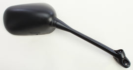 Right Emgo motorcycle mirror with black housing and adjustable arm, mounted on a handlebar.