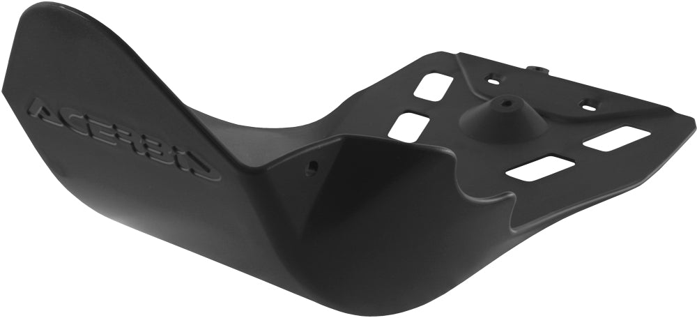 Acerbis black skid plate for motorcycle protection, featuring a durable design with mounting holes for easy installation.