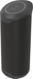 Scosche Boombottle wireless waterproof speaker with MagSafe compatibility, shown in a sleek design with controls on top.