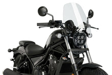 Load image into Gallery viewer, Clear Puig windscreen for Naked New Generation Touring motorcycle, providing aerodynamic protection and enhanced rider comfort.