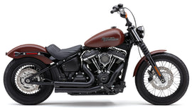Black Cobra Speedster 909 exhaust with chrome finish, showcasing sleek design and dual outlets for motorcycle performance.