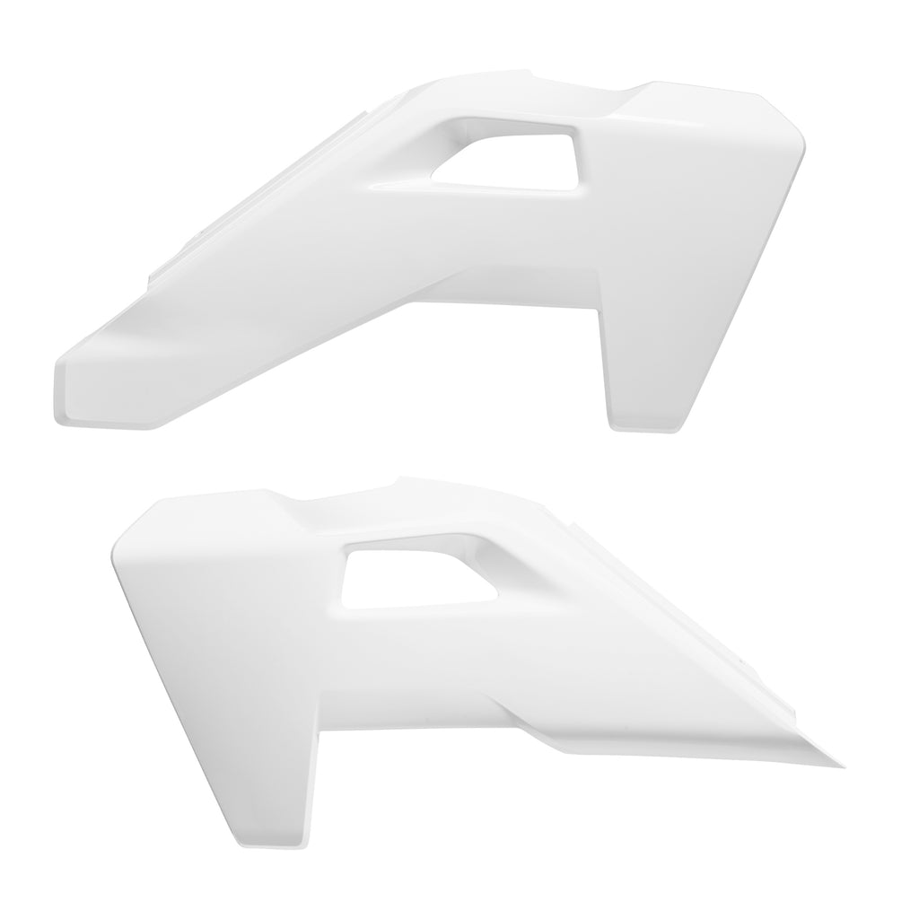 Polisport Plastics Radiator Scoops in white for body customization, model 64-85071, shown on a vehicle.