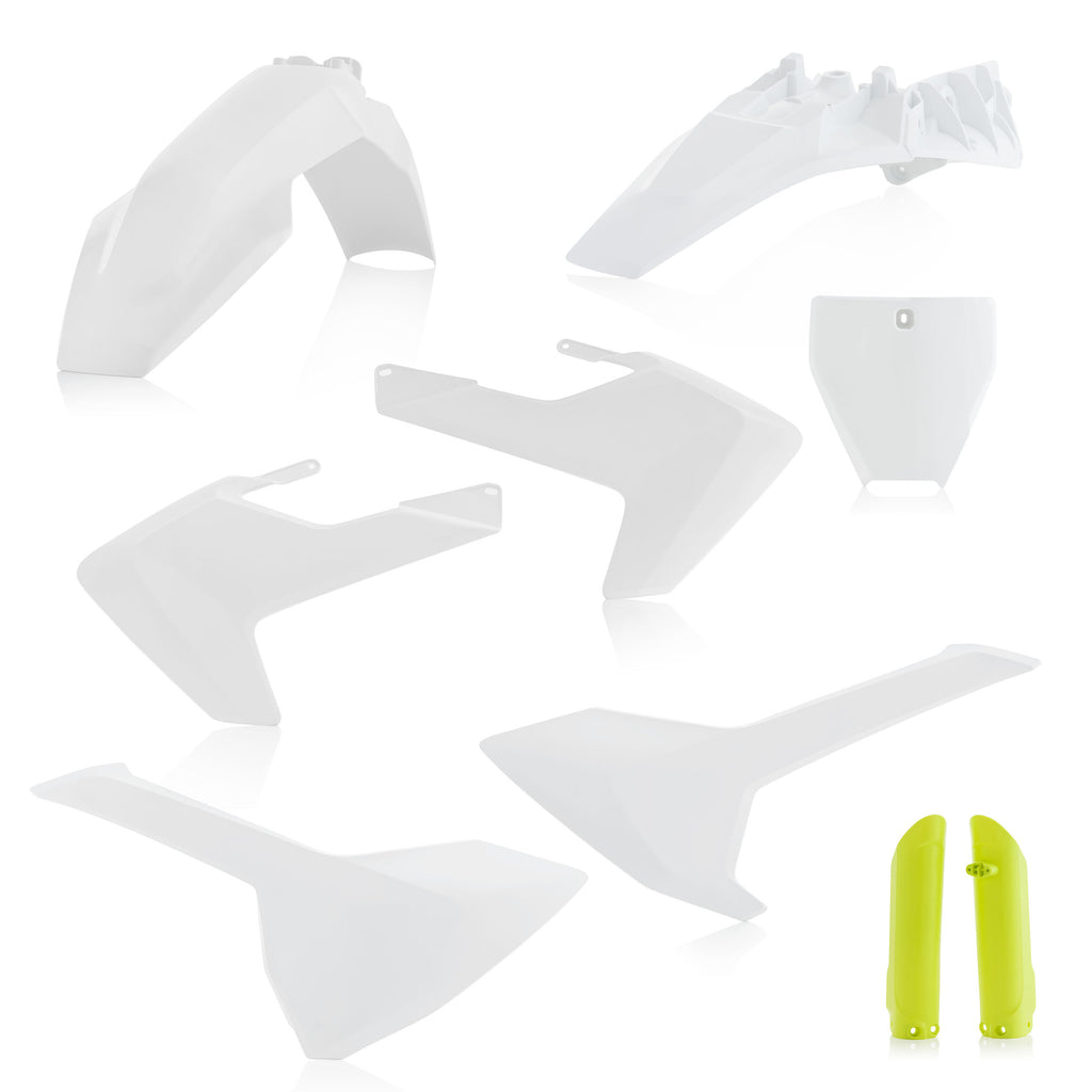 Acerbis full plastic body kit for Husqvarna motorcycle, shown in black with mounting points and detailed design.