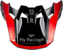 Fly Racing Formula S Carbon Legacy visor in red and black with carbon finish, size medium to large, for motocross helmets.