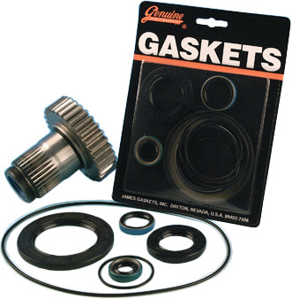 James Gasket Trans Sprocket Gasket Kit for Softail Dyna and FXR motorcycles, includes seals and gaskets for transmission repair.