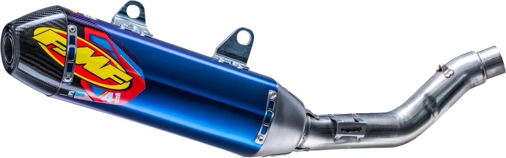 FMF Racing Ti 4.1 RCT exhaust with car cap for Beta 450RX motorcycle, showcasing the titanium finish and exhaust pipe details.
