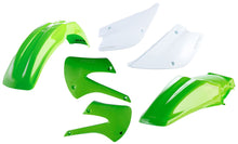 Load image into Gallery viewer, Acerbis green plastic kit with various assembled motorcycle parts, designed for replacement or customization.