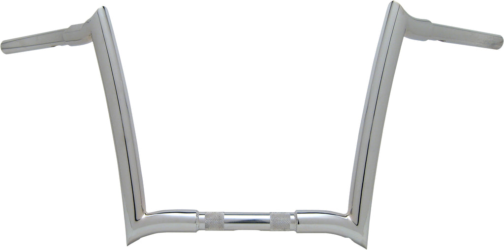 Chrome Bagger Nation 12-inch OEM Monkey Bars handlebar for Harley-Davidson models `86-13 Fltr and 95-23 Flhr, with detailed grip area.