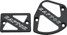 Load image into Gallery viewer, Black ModQuad throttle and brake cover set with logo for Raptor quad bikes, designed for durable body protection.