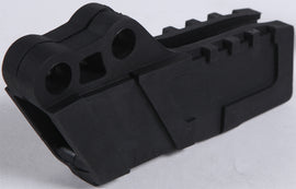 Acerbis black chain guide for motorcycles, showing the sturdy plastic guide with mounting brackets and secure fit design.