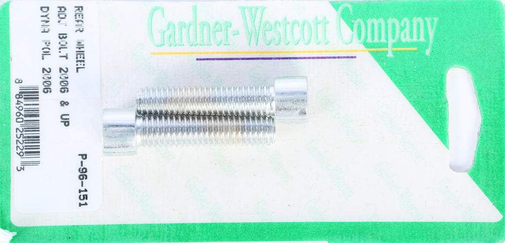 Gardner-Westcott rear wheel adjustment bolts for 2007-2017 Dyna motorcycle models, shown in a close-up image.
