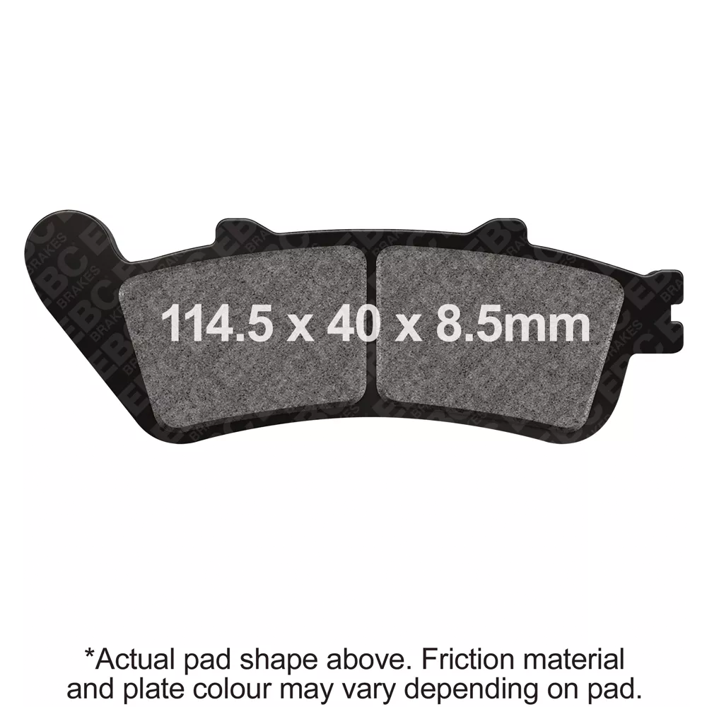 EBC Motorcycle Brakes Fa725hh Double-H Sintered Brake Pads showing metallic surface and branding for high-performance motorcycle braking.