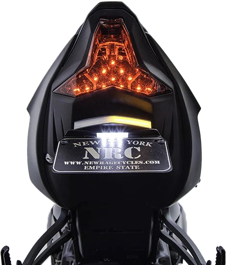New Rage Cycles Fender Eliminator for Kawasaki motorcycle, body kit part with sleek design and mounting hardware visible.