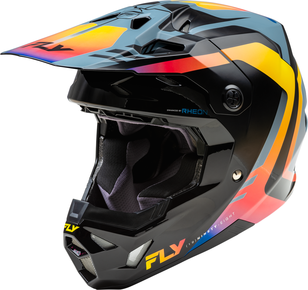 Fly Racing Formula CP Krypton helmet in grey, black, and electric fade with size large, designed for off-road and motocross riding.