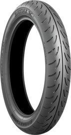 Bridgestone Battlax SC motorcycle front tire 110/90-13 bias ply with tread pattern, suitable for street bikes.