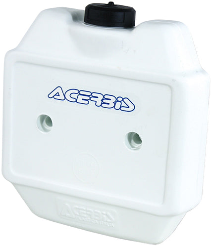 Acerbis front auxiliary fuel tank, 0.8 gallons, black plastic, compact 10"x9.5"x3" size for motorcycle or ATV use.