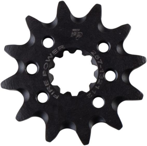 Steel 12-tooth front CS sprocket for Honda CRF250 by Fire Power, showing the sprocket's teeth and metallic finish.