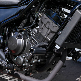 Shogun Industries Pa2 Frame Sliders No Cut for motorcycle body protection, shown on a bike with black and silver components