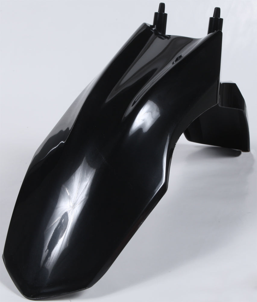 Polisport Plastics black front fender for bikes, featuring a sleek design and mounting points, model 64-6313.