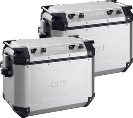 GIVI Outback Obkn48a side cases for motorcycle, 48-liter capacity, left and right, mounted on bike, durable hard cases.