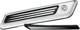 Black Accutronix Speed Ball Saddlebag Latch Inserts for luggage, designed for secure attachment and stylish motorcycle storage.