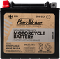 HardDrive High Performance YTX-14 battery with 200 CCA, showing the battery's top view with labels and terminals.