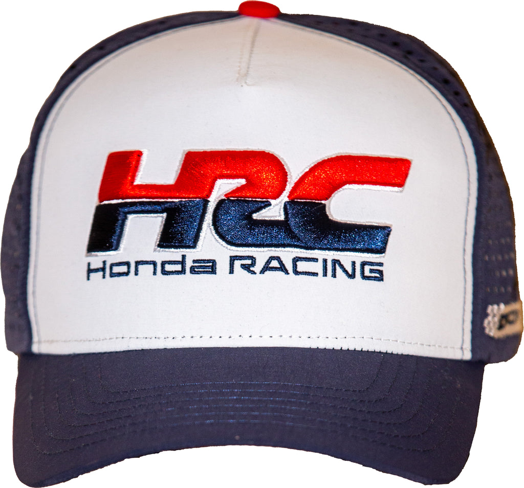 DCOR Honda HRC2 navy snap-back hat with adjustable strap, featuring embroidered Honda logo and structured crown.