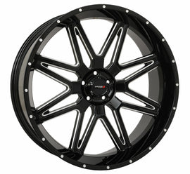 System 3 St7 24x9.5 gloss black milled wheel with 5/4.5 bolt pattern and 0mm offset, featuring a sleek, modern design.